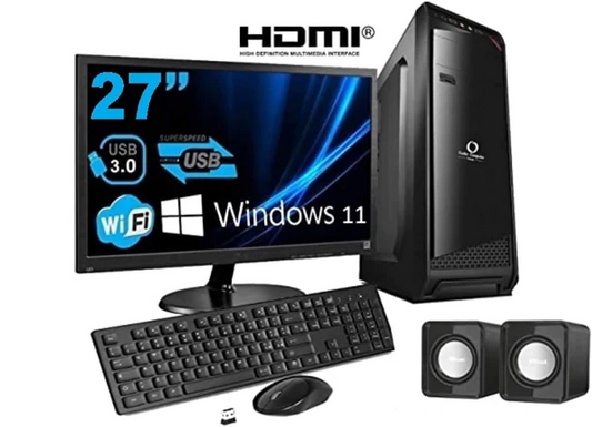 PC Desktop Computer Fisso Intel i7 WiFi HDMI CD/DVD RW Monitor 27" Tastiera E Mouse Casse