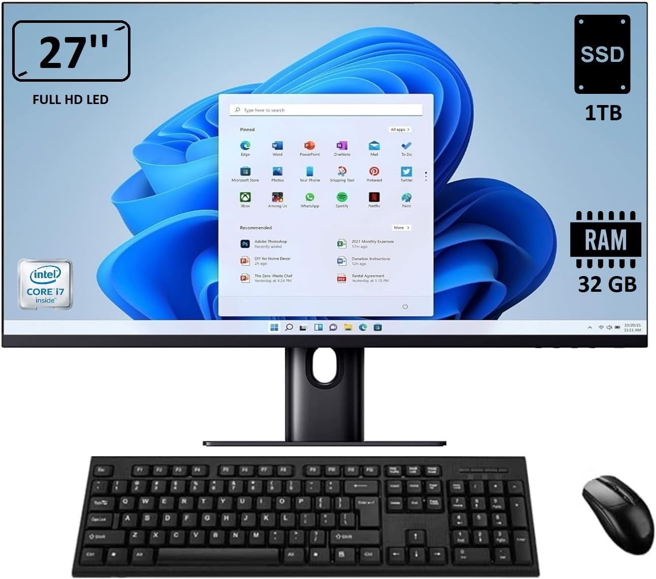 All In One i5 - Schermo 27" - SSD 1 TB - Windows 11 Pro 64 bit - FHD IPS - USB, HDMI