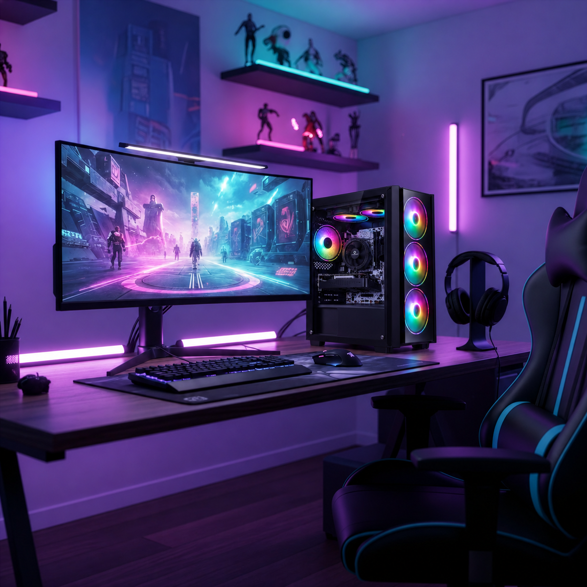 Computer Completo Gaming EAGLE nero in postazione gaming