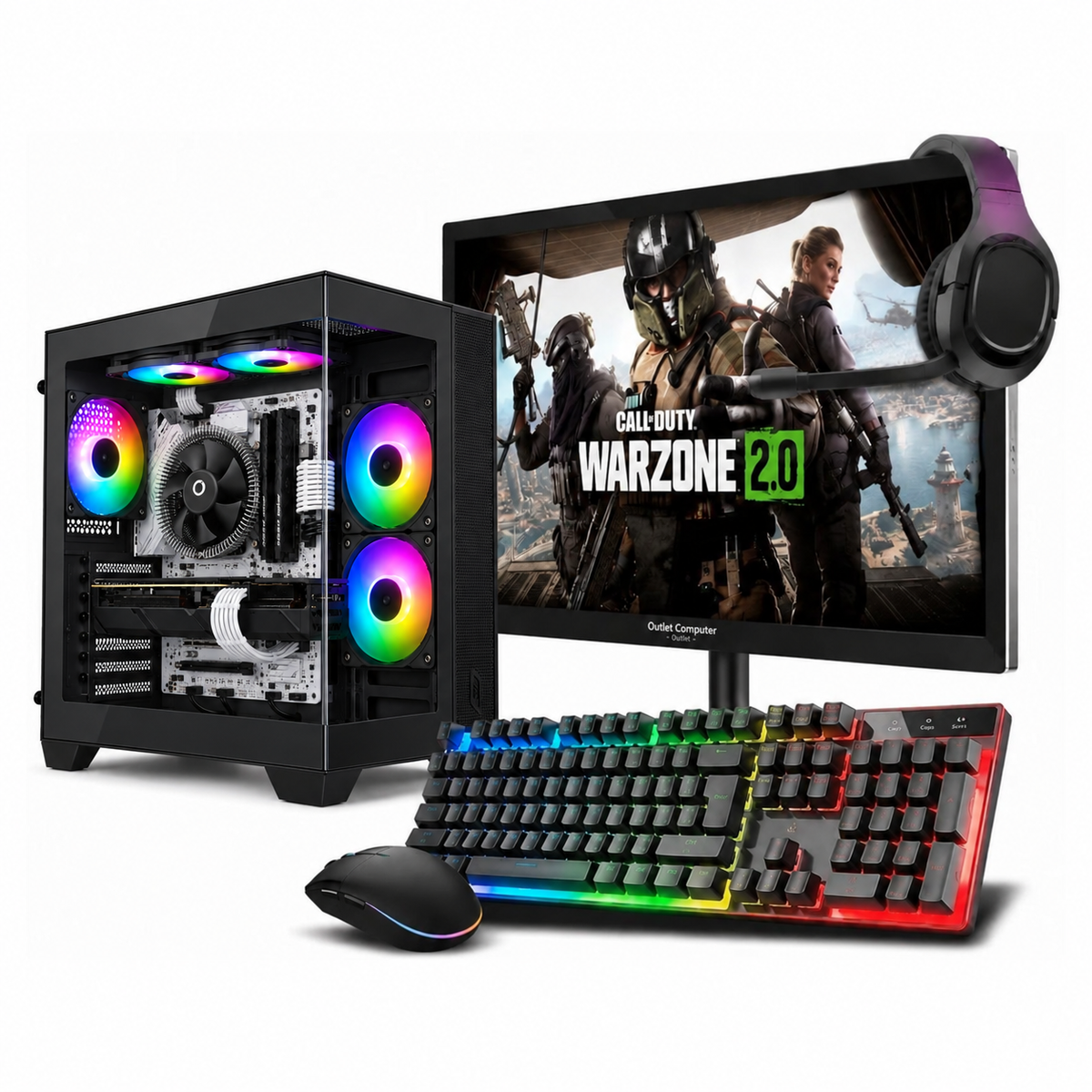 Computer Completo Gaming WHALE nero con monitor, tastiera, mouse e cuffie