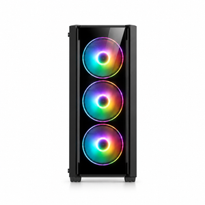 Vista frontale del case ENDEAVOUR EAGLE nero con ventole RGB