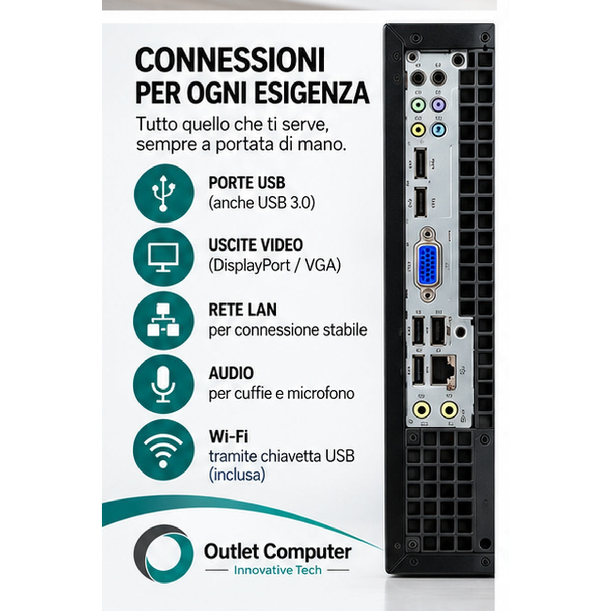 PC ricondizionato HP G1 SFF - connessioni e Wi-Fi tramite chiavetta USB inclusa